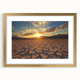Desert landscape framed art piece with a gold mat, showcasing warm earthy tones and intricate details, ideal for enhancing home decor with a touch of elegance.