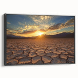 Framed canvas artwork depicting a vibrant desert landscape with rich colors and intricate details, showcasing the serene beauty of arid terrain. Ideal for home decor.