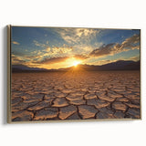 Framed canvas artwork showcasing a stunning desert landscape with warm gold tones, perfect for home decor, adding elegance and serenity to any room.