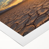 Desert landscape rolled canvas artwork showcasing vibrant hues of orange and yellow with intricate detail, ideal for home decor or art enthusiasts.