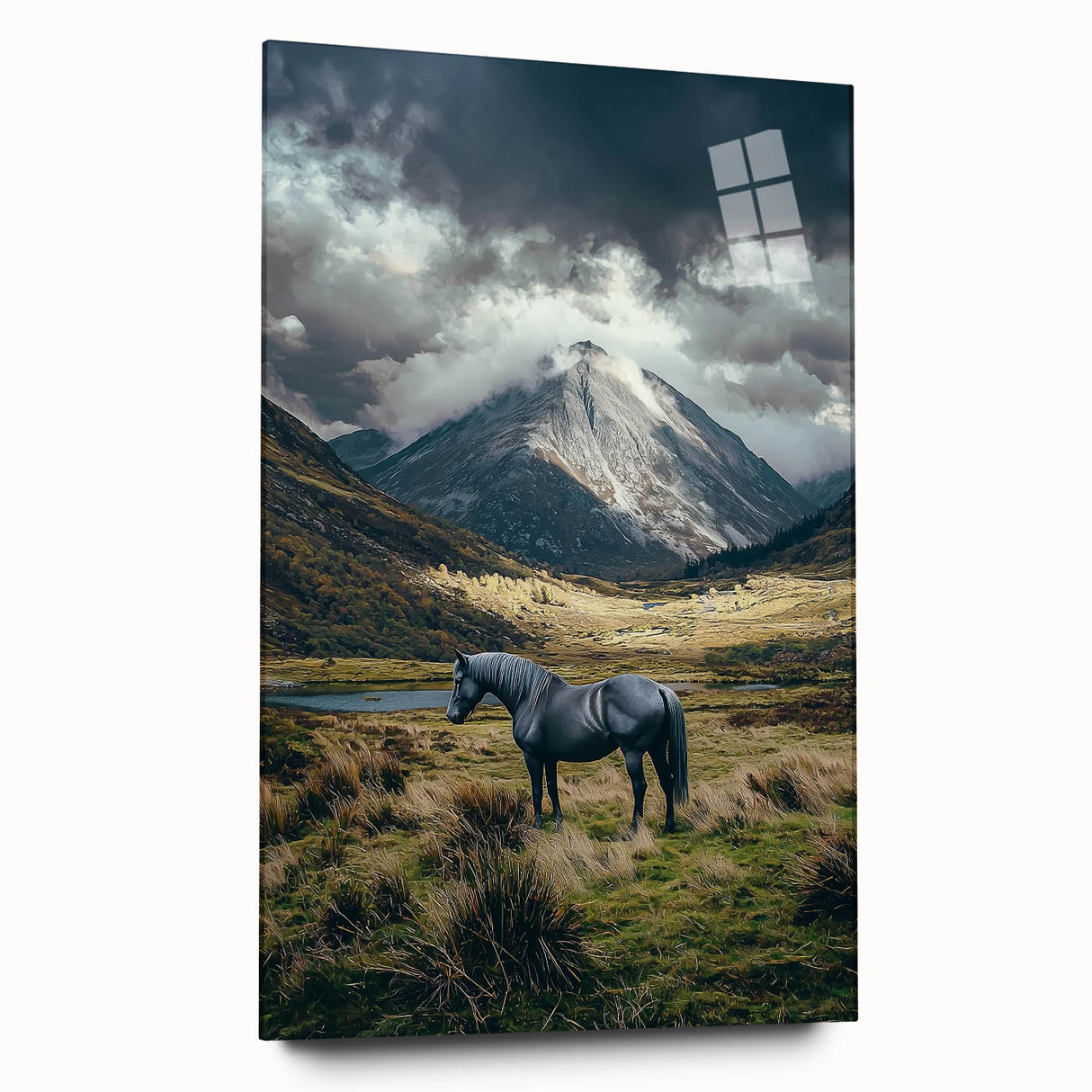 Vibrant acrylic landscape artwork showcasing rolling fields under a bright blue sky, displayed in a side view without pins, ideal for home decor.