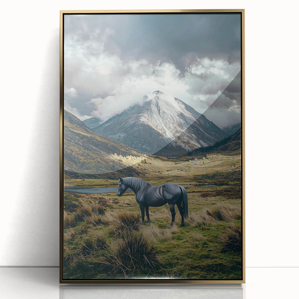 Framed acrylic artwork showcasing a serene landscape of golden fields, featuring vibrant colors and intricate details, perfect for home decor enhancement.