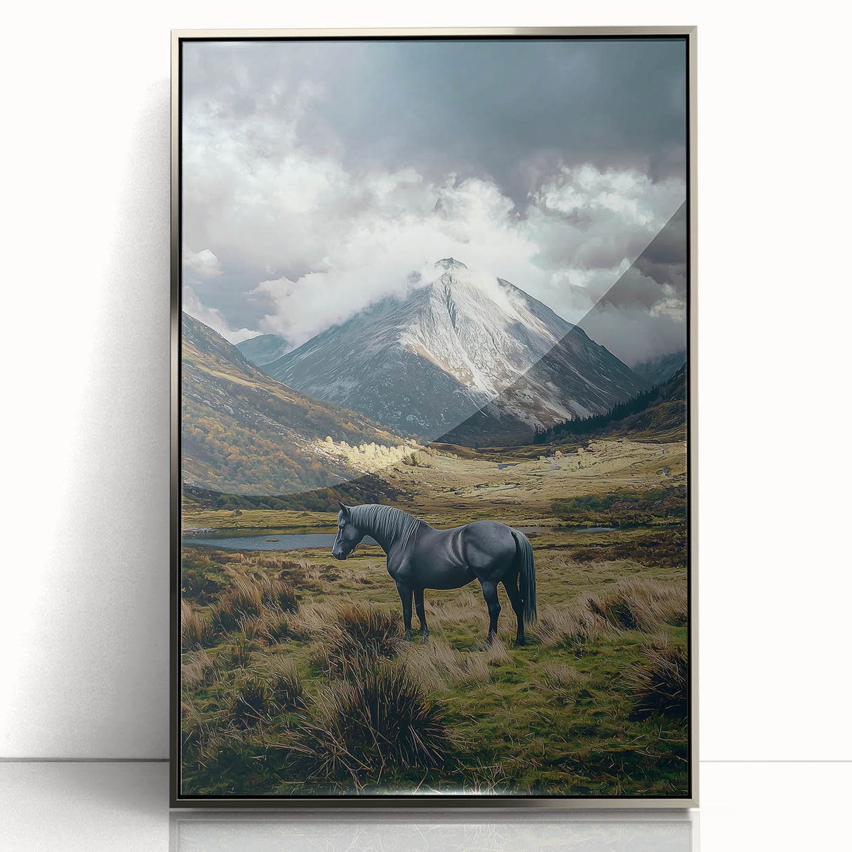 Framed acrylic artwork showcasing a vibrant landscape of rolling fields under a clear blue sky, featuring rich greens and golden hues, perfect for home decor.