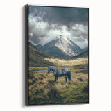 Framed canvas artwork showcasing a vibrant landscape with rolling fields and a black frame, ideal for modern home decor, enhancing interior aesthetics.