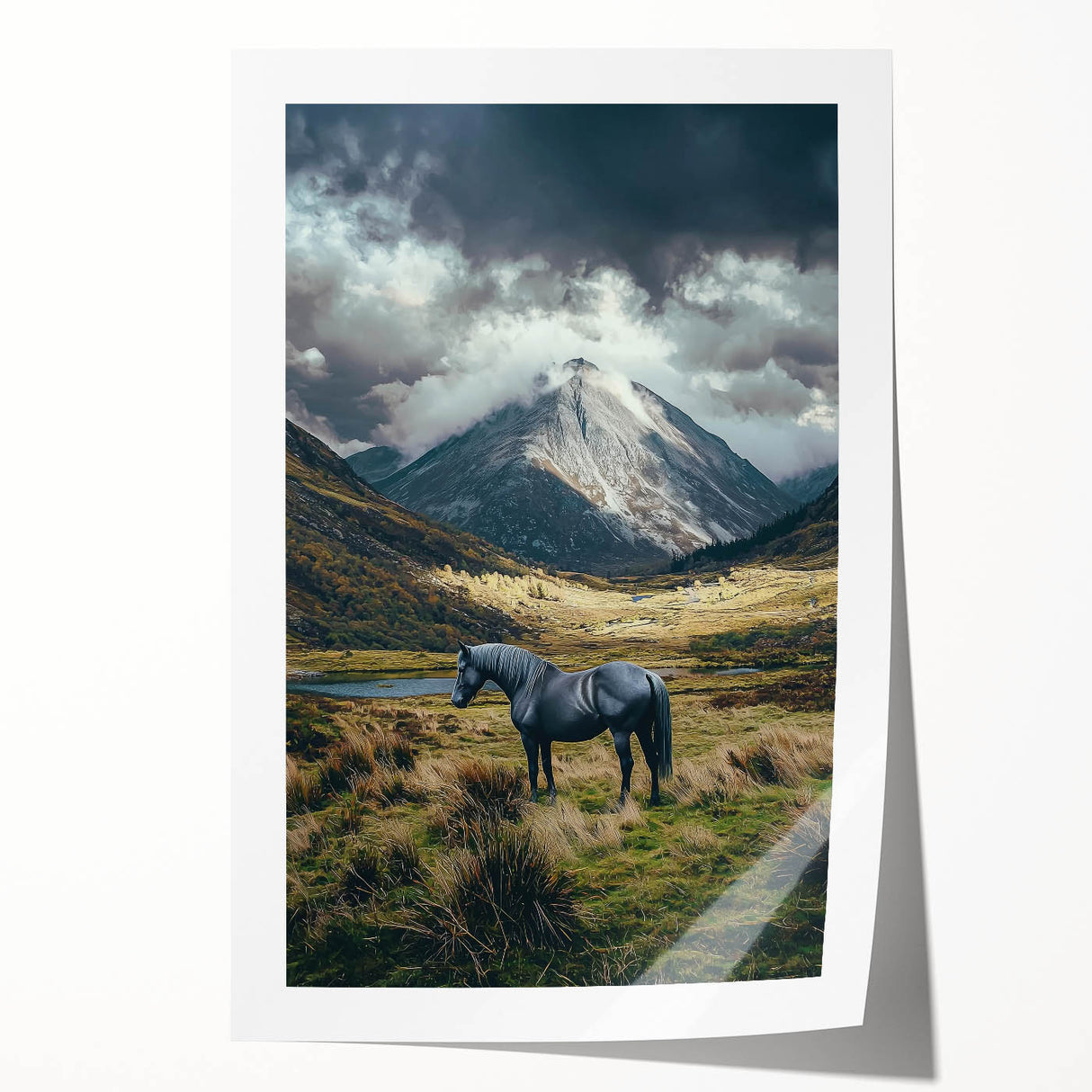 Vibrant rolled canvas print showcasing a picturesque landscape with lush green fields under a clear blue sky, elegantly packaged in a protective cardboard tube.
