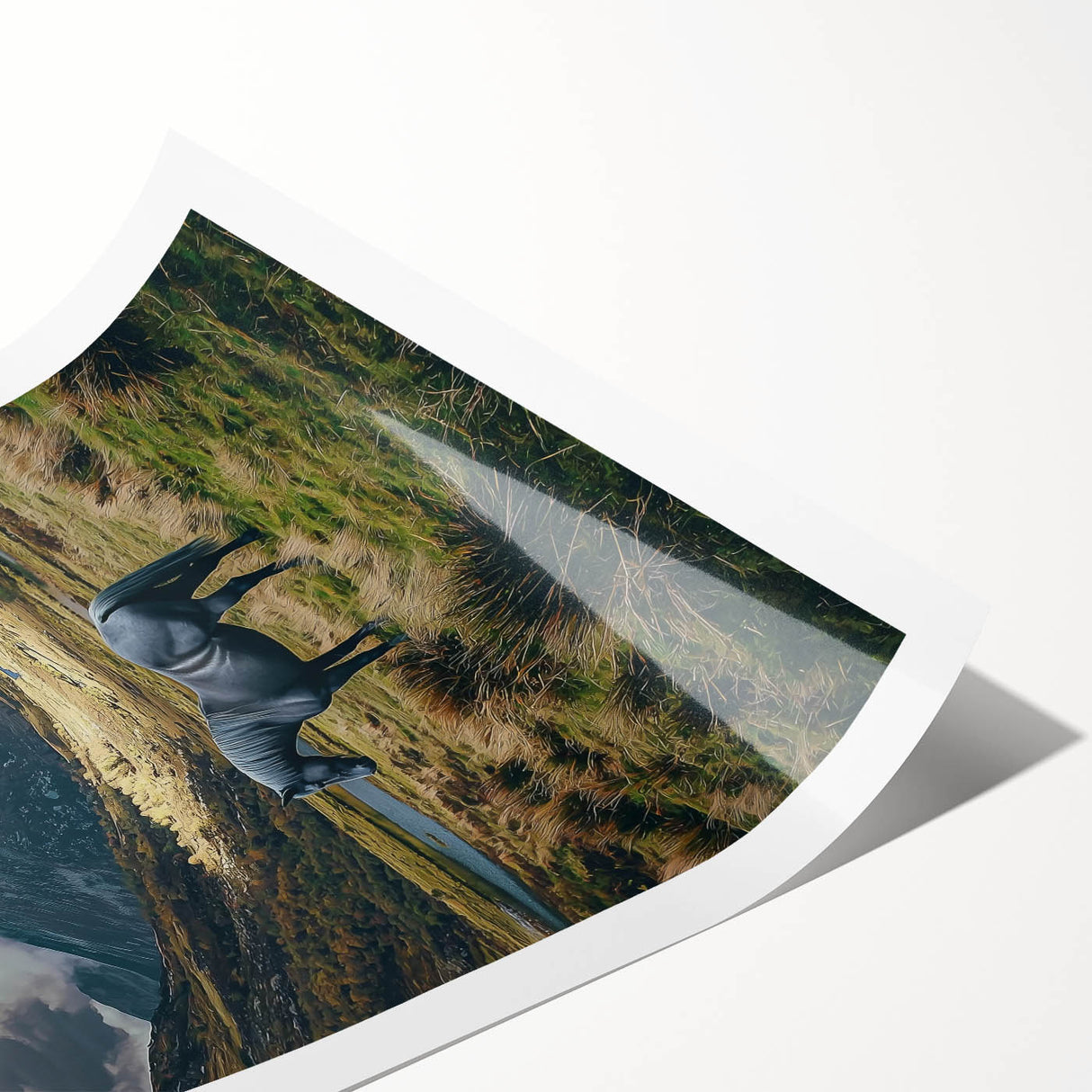 Vibrant rolled canvas print showcasing a picturesque landscape with lush green fields, perfect for home decor, packaged securely for safe delivery.