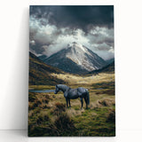 Stretched canvas artwork showcasing vibrant, abstract landscape fields in rich greens and yellows, elegantly leaning against a neutral wall, perfect for modern home decor.