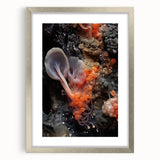 Textured abstract art print in neutral tones on a framed canvas, suitable for bedroom ambiance.