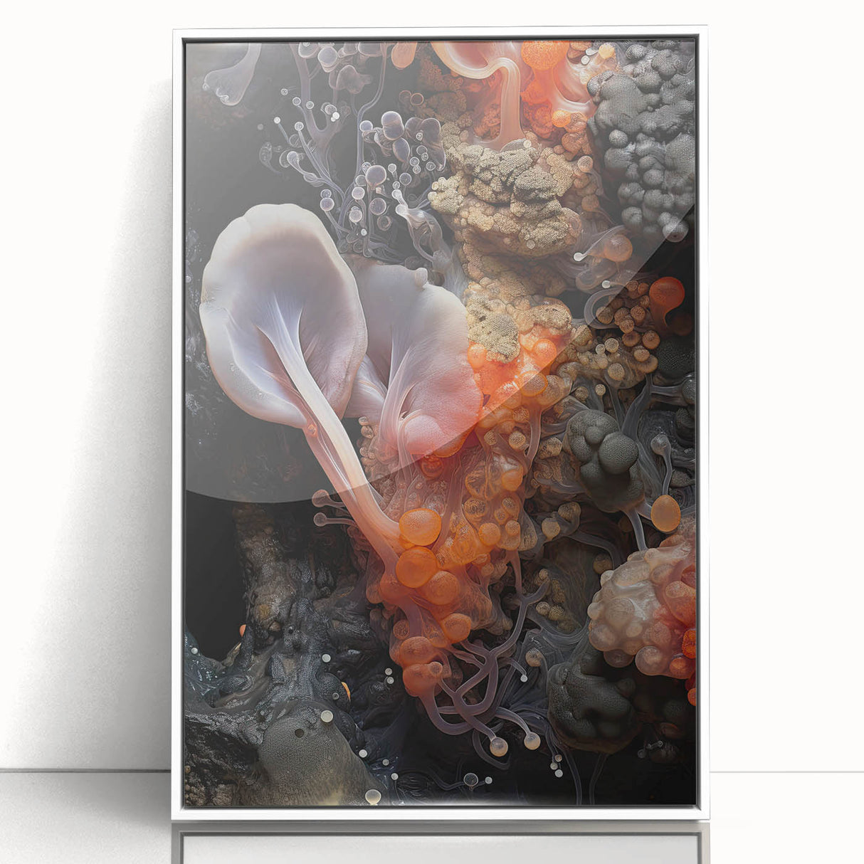 Art deco poster featuring natural elements in muted earth tones, framed acrylic, ideal for nursery wall art.
