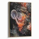 Framed canvas wall art featuring a close-up view of natural elements in gold and black, ideal for bedroom decor.