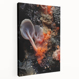 Close-up of natural elements on a large stretched canvas, featuring neutral earth tones, ideal for kitchen wall art.