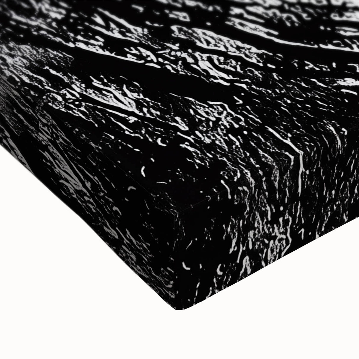 Black and white landscape art painting on stretched canvas featuring a detailed tree bark texture.