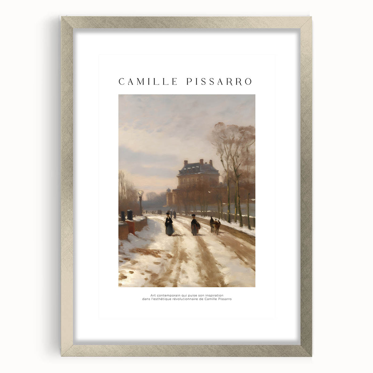 Textured abstract art print in earthy tones on a silver-framed canvas, suitable for bedroom decor.