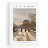 Large black and white print of Camille Pissarro's impressionist artwork on stretched canvas, suited for kitchen wall art.