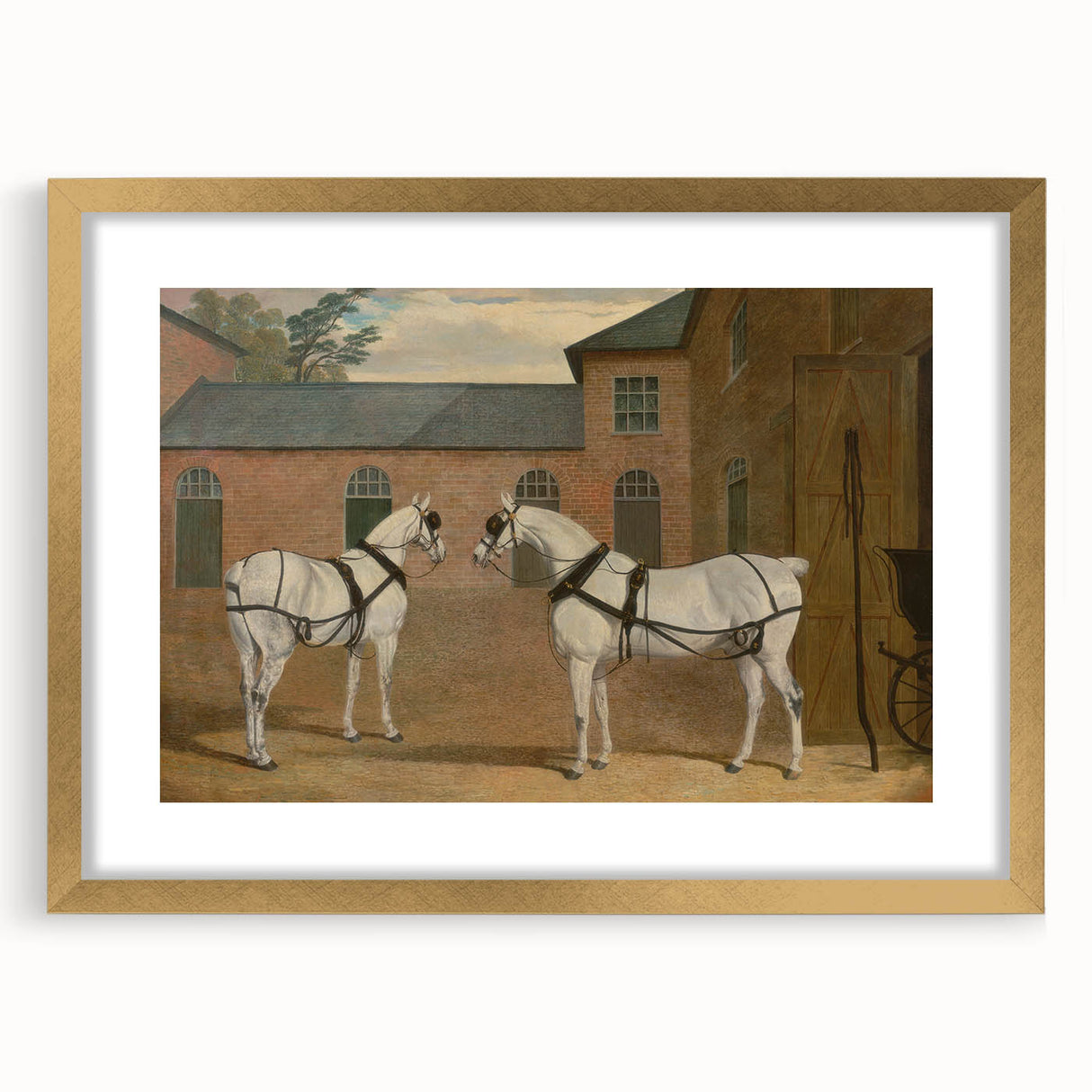 Realism Art Prints - Grey Carriage Horses by John Frederick Herring