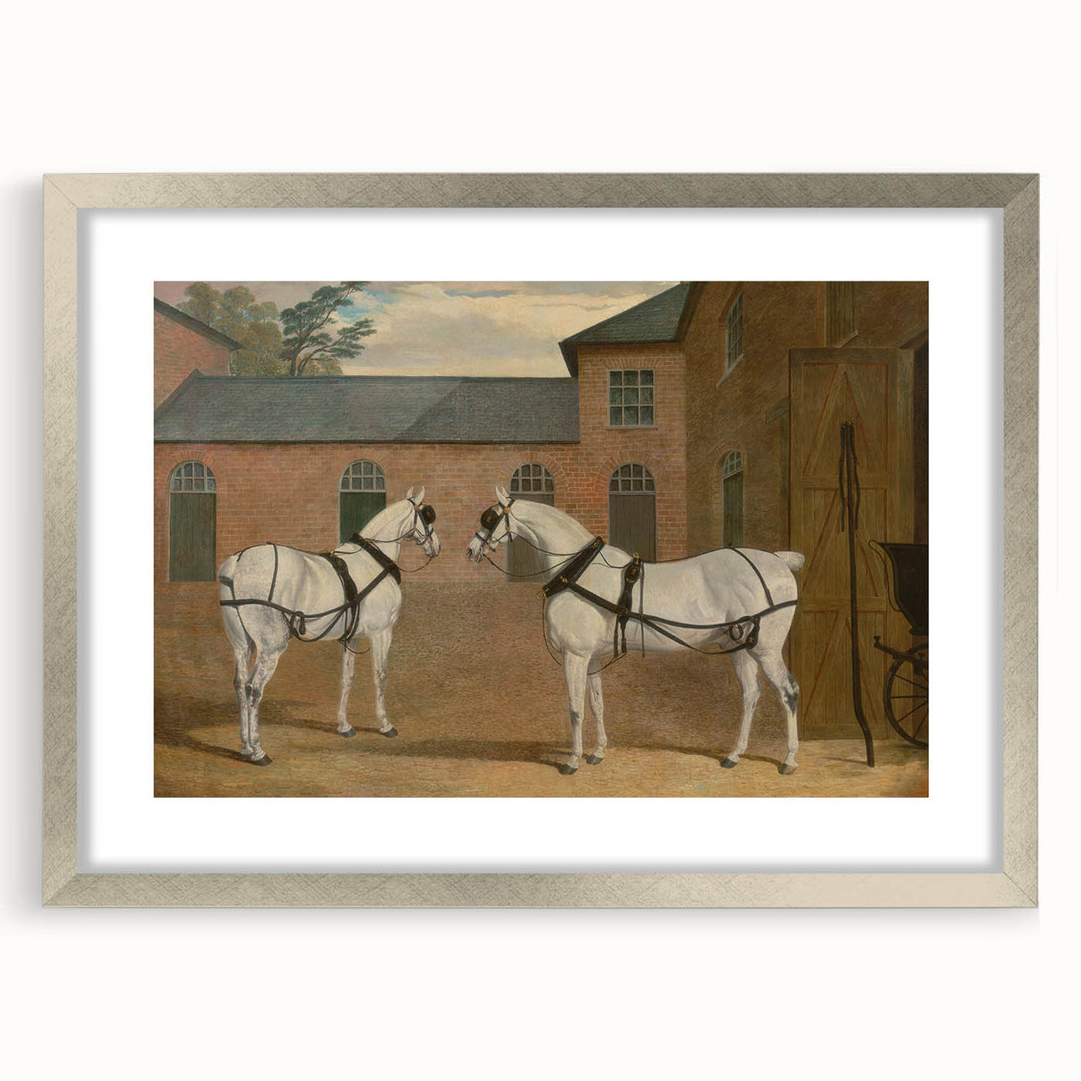 Realism Art Prints - Grey Carriage Horses by John Frederick Herring