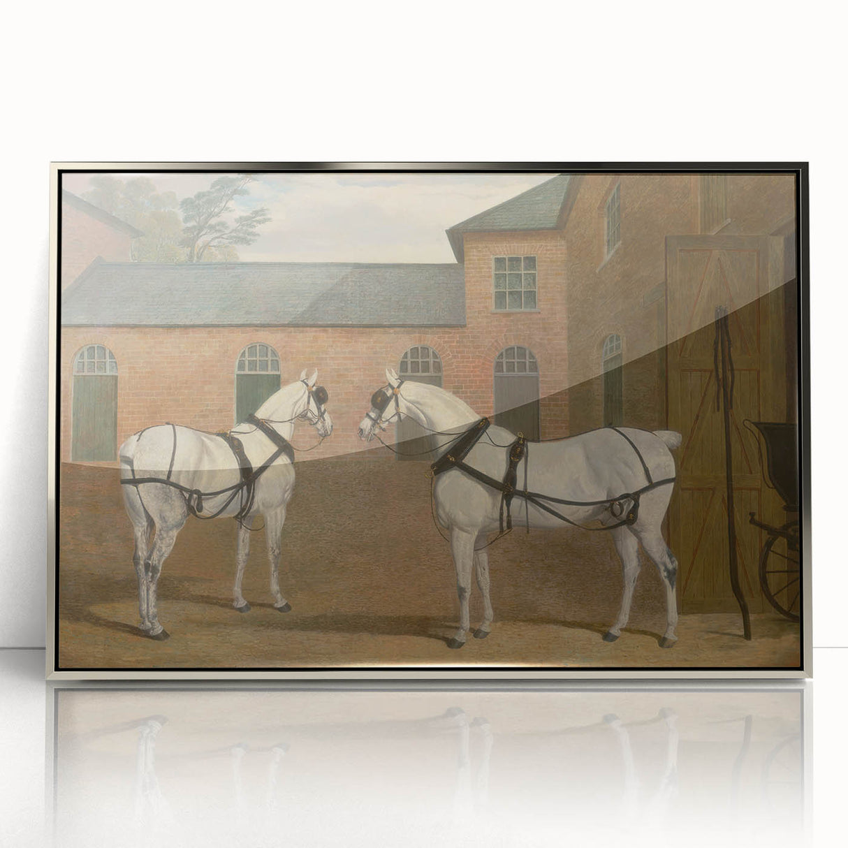 Realism Art Prints - Grey Carriage Horses by John Frederick Herring