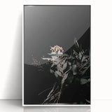 Art deco poster of fall foliage in muted orange and brown tones, framed acrylic, ideal for nursery wall decor.