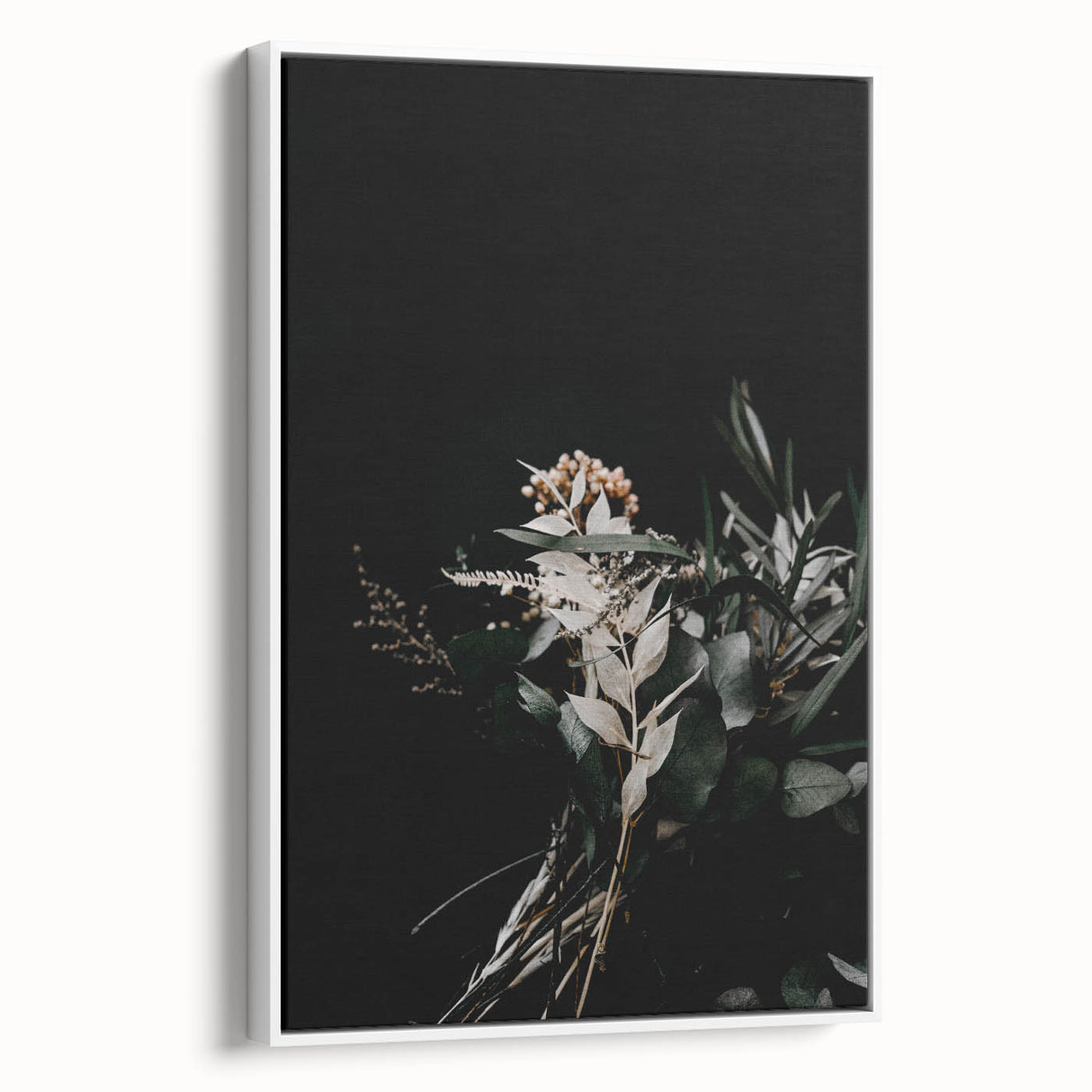 Extra large framed canvas of vintage poster art depicting an abstract fall season, with colorful foliage in black, orange.