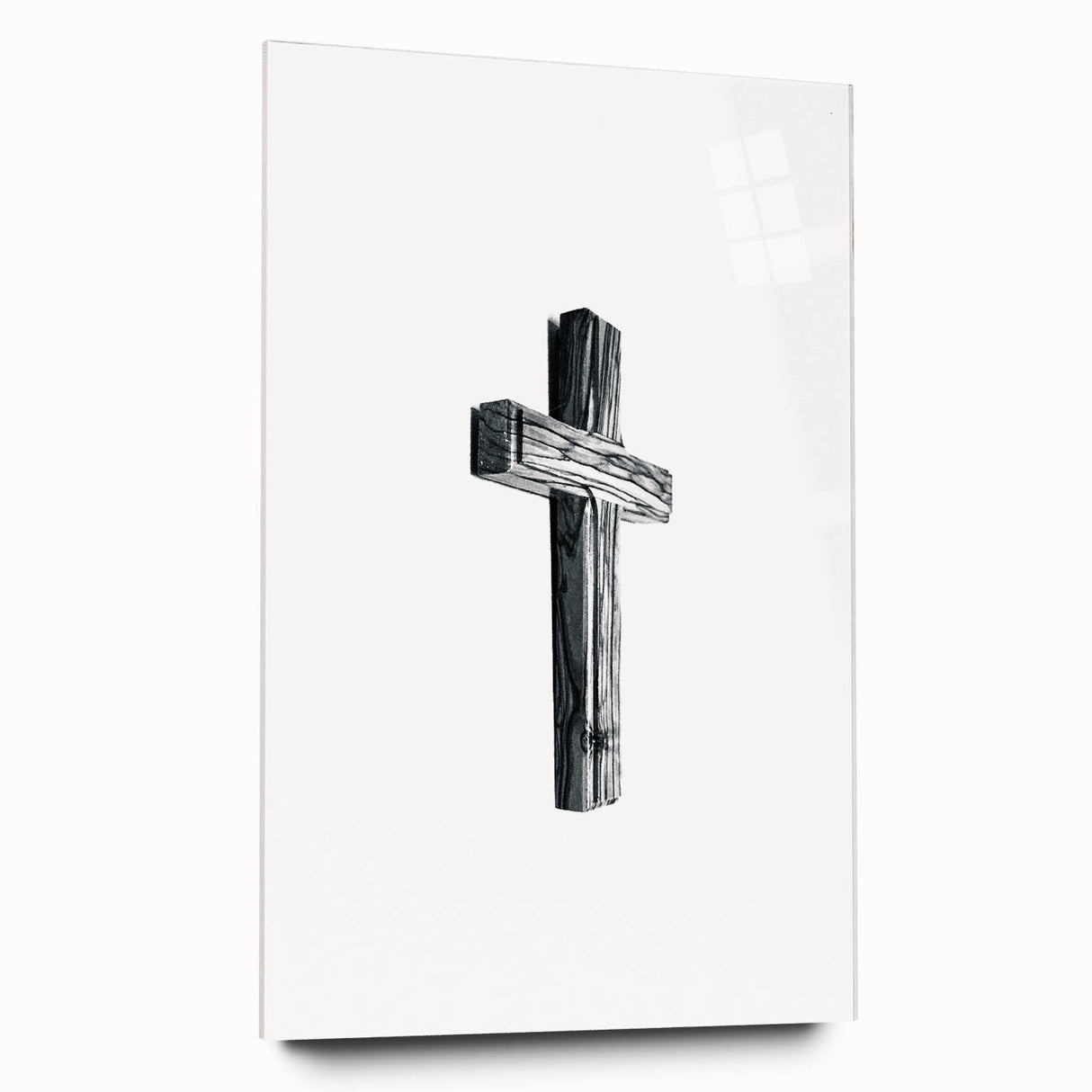 Large abstract wall art on acrylic glass depicting spring themes in soft green and white.