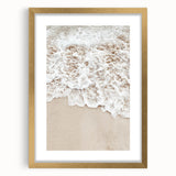 Extra large abstract art print featuring textured waves in warm orange and gold tones on a framed canvas.