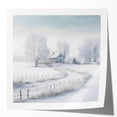 Winter scene with snow-covered trees in soft gray and white tones on a large canvas, suitable for dining room wall art.