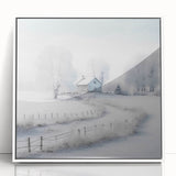 Winter scene in art deco style on white acrylic framed poster, ideal for nursery wall art.