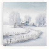 Winter scene in black and white on large stretched canvas, ideal for kitchen wall art.