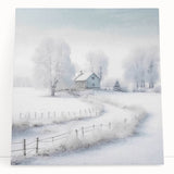 Winter scene in black and white on large stretched canvas, ideal for kitchen wall art or bedroom decor.
