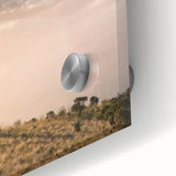 Large abstract wall art in vibrant orange and yellow tones on acrylic glass, ideal for dining room ambiance.