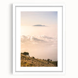 Abstract art print featuring swirling blue and white patterns on a framed canvas, suitable for dining room or bedroom decor.