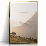 Large art print of a mid-century modernist abstract design in gold and white tones on acrylic.