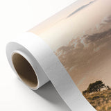 Art deco style poster of a summer scene on rolled canvas, featuring soft pastel colors, ideal for nursery wall art.