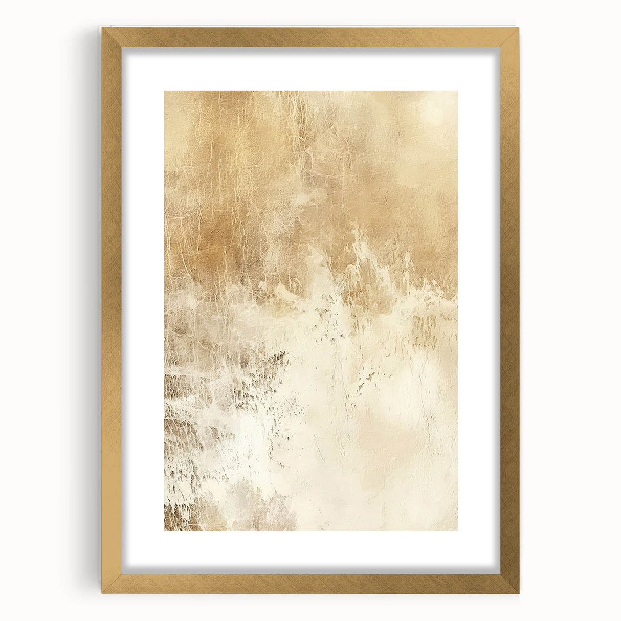 Abstract wall art featuring colorful strokes in gold and blue, framed with a white mat, perfect for modern home decor. Ideal for adding a vibrant touch to living spaces.