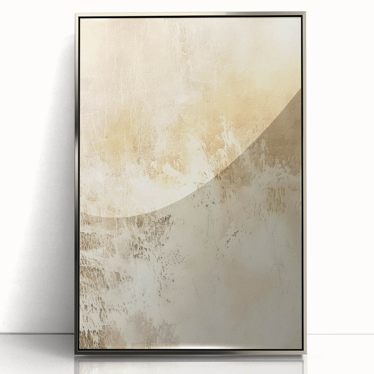 Framed abstract wall art featuring colorful strokes in vibrant hues, set against a sleek silver frame, ideal for modern home decor or gallery display.