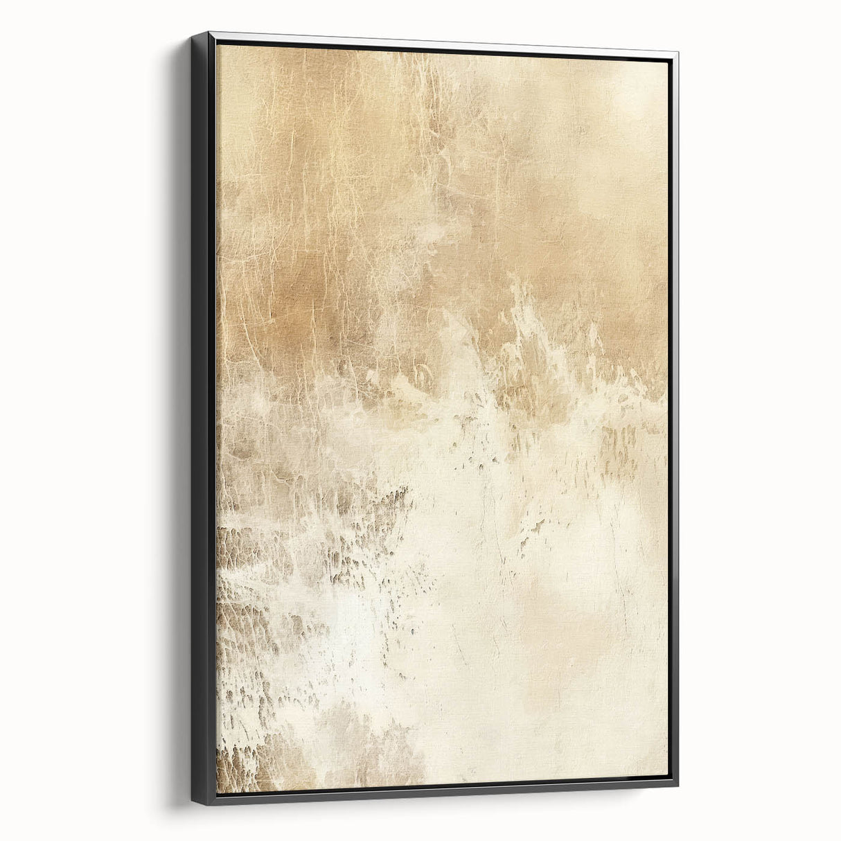 Framed canvas wall art featuring abstract strokes in black and white, showcasing a modern design ideal for contemporary home decor. The side view highlights the sleek frame and textured artwork, perfect for adding sophistication to any living space.