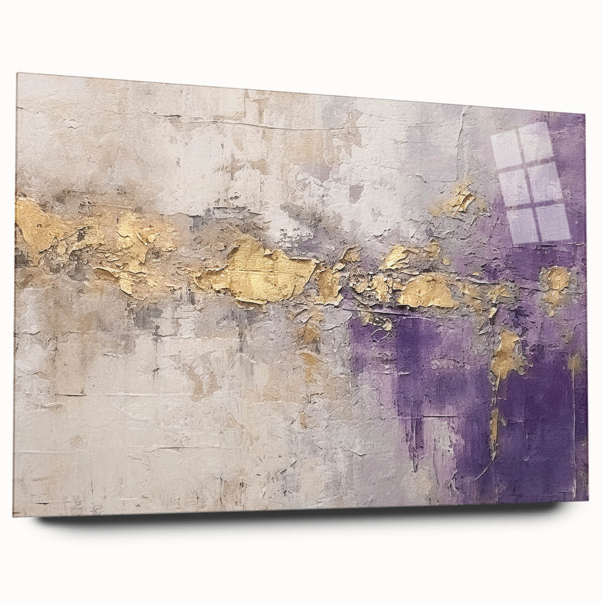 Abstract wall art featuring vibrant strokes in shades of blue and gold, displayed in an acrylic glass frame, showcasing a modern artistic flair perfect for contemporary decor.