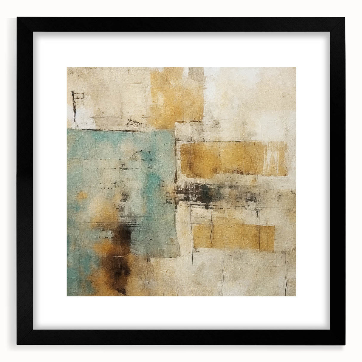 Abstract strokes wall art framed with a black mat, showcasing vibrant colors and modern design elements, perfect for enhancing contemporary home decor.