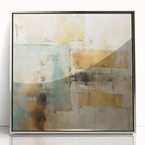 Framed acrylic wall art showcasing abstract strokes in silver and gray tones, ideal for modern home decor or office spaces, enhancing aesthetic appeal.