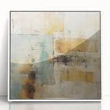 Framed acrylic wall art featuring abstract strokes in shades of blue and white, elegantly displayed from a front view, perfect for contemporary decor.