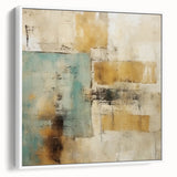 Framed abstract strokes wall art in soft neutrals and bold colors, showcasing an elegant design with a white frame, perfect for modern home decor accents.