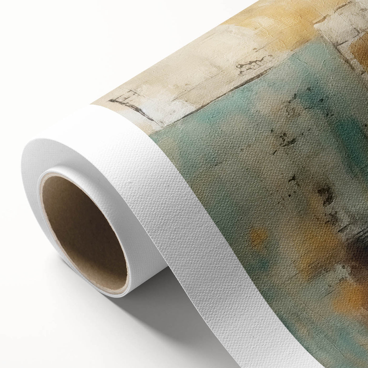 Abstract wall art on rolled canvas showcasing vibrant, multicolored strokes in an artistic arrangement, ideal for modern home decor. The design features dynamic textures and fluid shapes, perfect for adding a contemporary touch to any space.