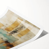 Abstract wall art print featuring vibrant strokes in shades of blue, orange, and yellow, showcasing a modern artistic design, ideal for contemporary home decor.