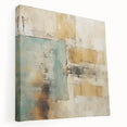 Abstract strokes wall art on stretched canvas showcasing vibrant hues of blue, orange, and yellow, perfect for modern home decor. Side view highlights the textured finish, ideal for adding a contemporary touch to any room.