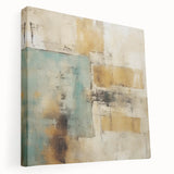 Abstract strokes wall art on stretched canvas showcasing vibrant hues of blue, orange, and yellow, perfect for modern home decor. Side view highlights the textured finish, ideal for adding a contemporary touch to any room.