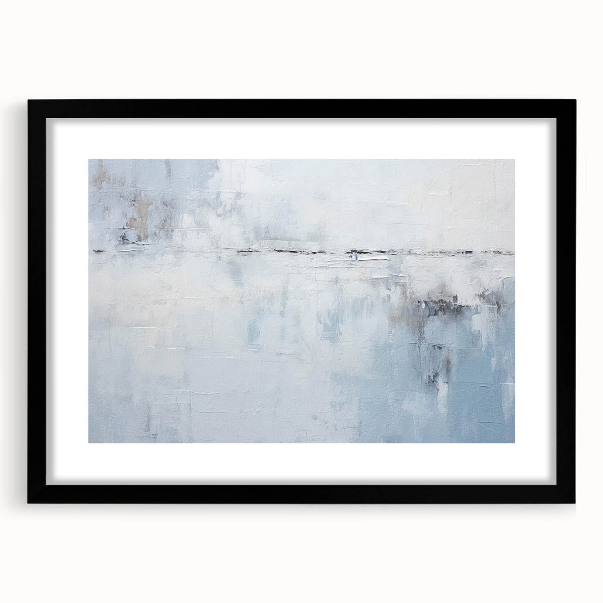 Abstract strokes wall art framed with a black mat, featuring bold colors and dynamic shapes, perfect for modern home decor and artistic expression.