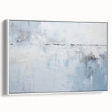Framed canvas wall art showcasing abstract strokes in shades of blue and white, displayed from a side view to highlight depth and texture, perfect for modern decor.