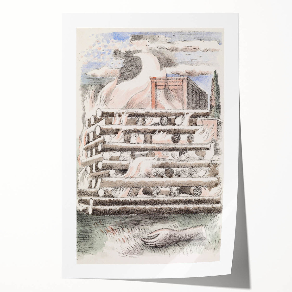 Paul Nash’s Design for Urne Buriall: Funeral Pyre Illustration (1932)