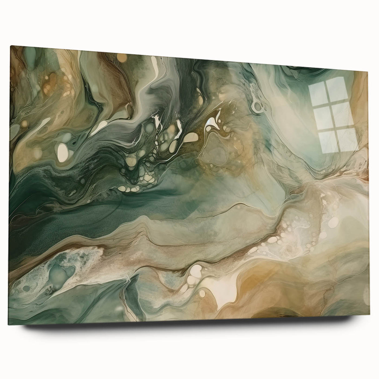 Abstract wall art featuring colorful strokes on acrylic glass, showcasing a modern design with a sleek side profile, ideal for contemporary decor.