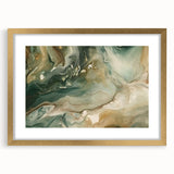 Abstract wall art featuring gold and white strokes framed with a mat, showcasing a contemporary design ideal for modern home decor. Perfect for adding elegance to living spaces.